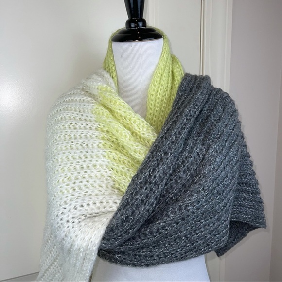 NEW Topshop Chunky Knit Scarf Gray Lime Ivory - Picture 5 of 12